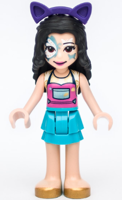 Friends Emma - Medium Azure Skirt, Gold Shoes, Butterfly Face Paint, Dark Purple Cat Ears