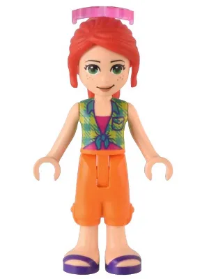 Friends Mia - Lime Plaid Shirt, Orange Cropped Trousers, Dark Purple Sandals, Sunglasses