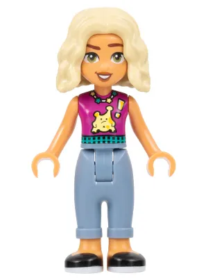 Friends Nova - Magenta Sleeveless Shirt, Sand Blue Trousers with Cuffs, Black Shoes