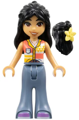 Friends Liann - White, Coral and Bright Light Orange Top, Sand Blue Trousers Bell-Bottoms, Medium Lavender Shoes, Flower