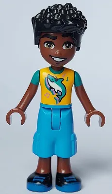 Friends Zac - Bright Light Orange Shirt with Shark, Dark Azure Cropped Trousers, Black Shoes