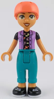 Friends Nova - Medium Lavender Vest over Black Shirt, Dark Turquoise Trousers, Coral Helmet