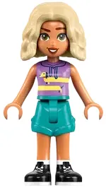 Friends Nova - Medium Lavender Sleeveless Hoodie with Dachshund, Dark Turquoise Shorts, Black Boots