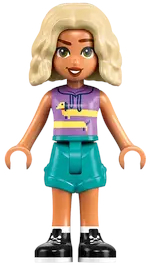 Friends Nova - Medium Lavender Sleeveless Hoodie with Dachshund, Dark Turquoise Shorts, Black Boots