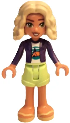 Friends Nova - Dark Purple Hoodie, White Shirt with Tent, Yellowish Green Shorts, Bright Light Yellow Sandals