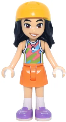 Friends Liann - Lime, Coral and Medium Azure Tank Top, Orange Skirt, Medium Lavender Shoes, Bright Light Orange Helmet