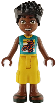 Friends Zac - Dark Tuquoise Shirt with Motorcycle, Yellow Cropped Trousers, Dark Green Sandals