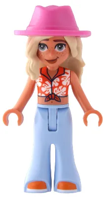 Friends Sage - Reddish Orange Cropped Shirt, Trousers Bell-Bottoms, Orange Shoes, Dark Pink Cowboy Hat