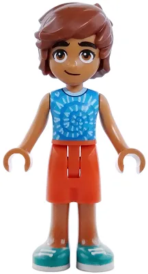 Friends Leo - Blue Sleeveless Shirt with Spiral, Reddish Orange Shorts, Dark Turquoise Shoes