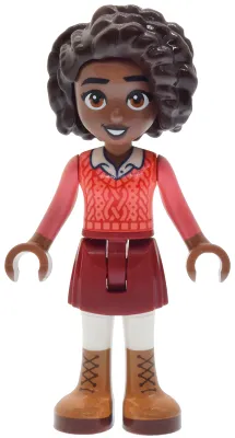 Friends Aliya - Coral Sweater Vest, Dark Red Skirt, Medium Nougat Boots