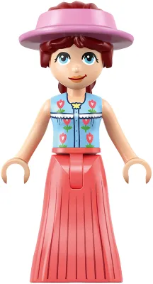 Friends Paisley - Medium Blue Vest, Coral Skirt Full Length Pleated, Bright Pink Sun Cap