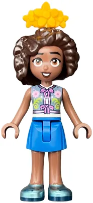 Friends Aliya - Sand Blue Vest, Blue Skirt, Metallic Light Blue Shoes, Bright Light Orange Flower Tiara