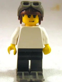 FIRST LEGO League (FLL) Climate Connections Skier Male White Top, Reddish Brown Aviator Cap