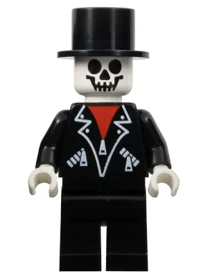 Leather Jacket with Zippers - Black Legs, Skeleton Head, Black Top Hat, White Hands