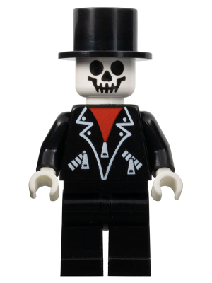 Leather Jacket with Zippers - Black Legs, Skeleton Head, Black Top Hat, White Hands