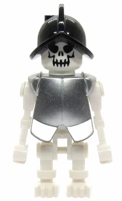 Skeleton, Fantasy Era Torso with Evil Skull, Black Conquistador Helmet, Metallic Silver Armor
