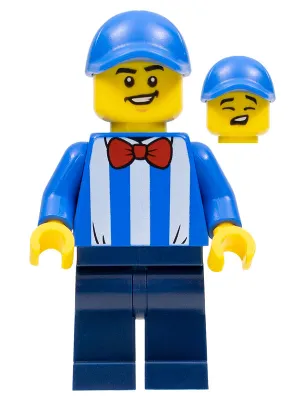 Newsstand Worker, Blue Cap, Striped Shirt, Red Bow Tie