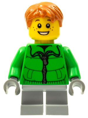 Winter Jacket Zipper, Light Bluish Gray Short Legs (Boy Sleigh Rider)