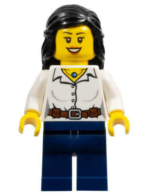 Female White Blouse with Belt, Dark Blue Legs