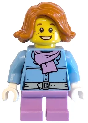 Christmas Train Ride Passenger - Medium Blue Jacket with Medium Lavender Scarf and Silver Belt Buckle, Short Legs