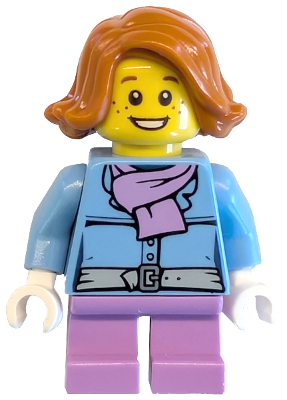 Christmas Train Ride Passenger - Medium Blue Jacket with Medium Lavender Scarf and Silver Belt Buckle, Short Legs