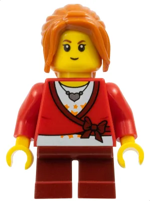 Sweater Cropped with Bow, Heart Necklace, Dark Red Short Legs, Dark Orange Ponytail Long with Side Bangs