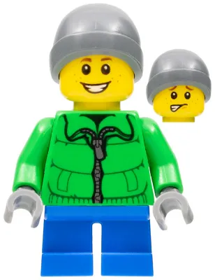 Winter Jacket Zipper, Blue Short Legs, Dark Bluish Gray Beanie, Freckles