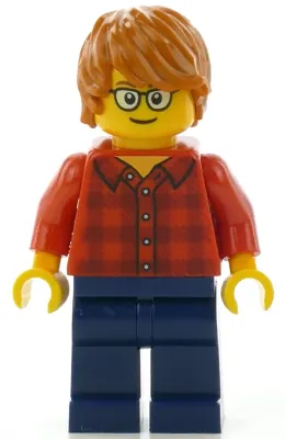 Red Plaid Flannel Shirt, Dark Blue Legs, Dark Orange Hair, Glasses
