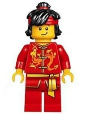 Dragon Dance Performer, Top Knot and Headband, Scared / Lopsided Smile