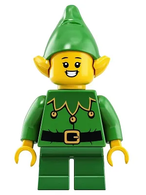 Elf - Green Scalloped Collar with Bells, Open Mouth Smile