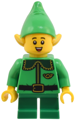 Elf - Bright Green Coat with Dark Green Collar and Gold Horn, Open Mouth Smile with Freckles