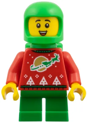 Elf - Red Holiday Sweater with Reindeer, Bright Green Helmet and Air Tanks