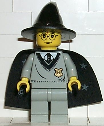 Harry Potter - Hogwarts Torso, Light Gray Legs, Black Wizard / Witch Hat, Black Cape with Stars