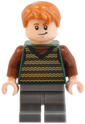 Fred Weasley - Dark Green Striped Sweater Vest, Dark Bluish Gray Medium Legs