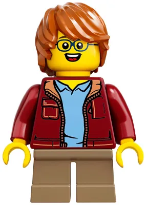 Child - Boy, Dark Red Jacket, Dark Tan Short Legs, Dark Orange Tousled Hair, Glasses