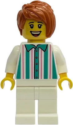 Gelato Shop Owner - Female, White Shirt with Stripes and Legs, Dark Orange Hair