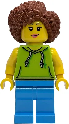 Scooter Driver - Female, Lime Hoodie, Dark Azure Legs, Reddish Brown Coiled Hair