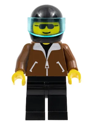 Jacket Brown - Black Legs, Black Helmet, Trans-Light Blue Visor