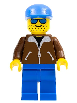 Jacket Brown - Blue Legs, Blue Sunglasses, Blue Cap