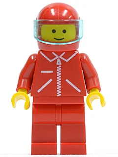 Jacket Red with Zipper - Red Arms - Red Legs, Red Helmet, Trans-Light Blue Visor