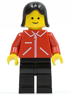Jacket Red with Zipper - Red Arms - Black Legs, Black Female Hair