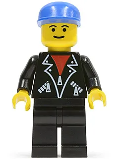 Leather Jacket with Zippers - Black Legs, Blue Cap, Eyebrows