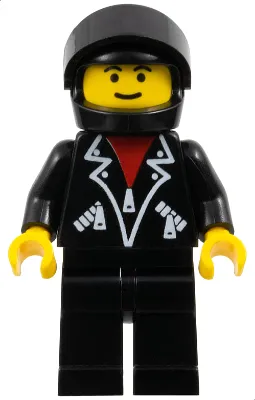 Leather Jacket with Zippers - Black Legs, Black Helmet, Black Visor, Male