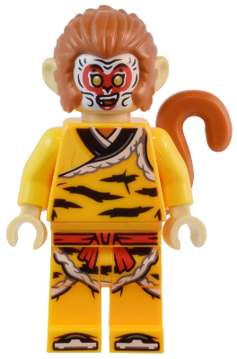 Monkey King - Bright Light Orange Robe, Black Animal Stripes, Red Sash, White Mask