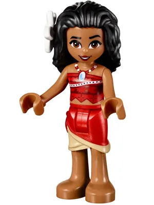 Moana (Medium Nougat) - Mini Doll, Dark Red and Red Strapless Top, Red and Tan Layered Skirt, Black Hair, White Flower