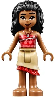 Moana (Medium Nougat) - Mini Doll, Coral and Red Strapless Top, Tan Layered Skirt with Red Ruffle, Black Hair