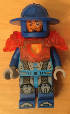 Royal Soldier / King's Guard - Blue Helmet with Broad Brim, Trans-Neon Orange Armor, Round Tile with Stud on Back