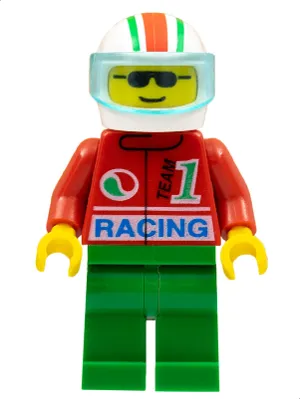 Octan - Racing, Green Legs, White Red/Green Striped Helmet, Trans-Light Blue Visor