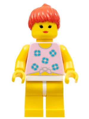 Blue Flowers - Yellow Legs, Red Ponytail Hair