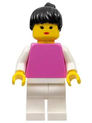Plain Dark Pink Torso with White Arms, White Legs, Black Ponytail Hair